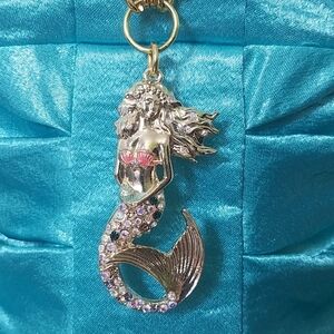 28" Necklace double rolo chain mermaid pendant crystal gold plated NEW
